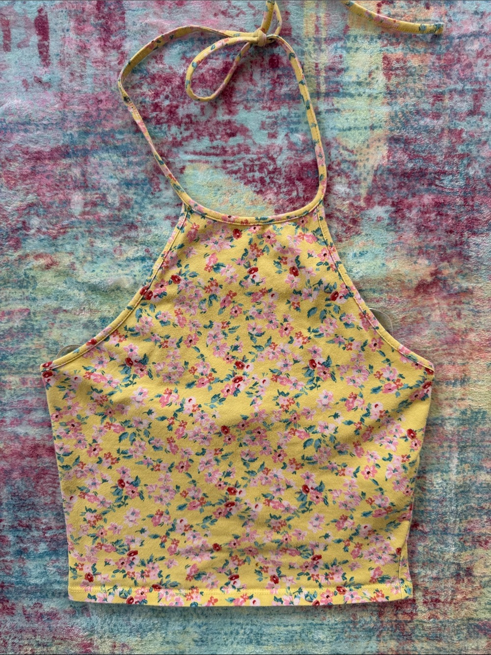 Forever 21 Yellow Floral Halter Crop Top